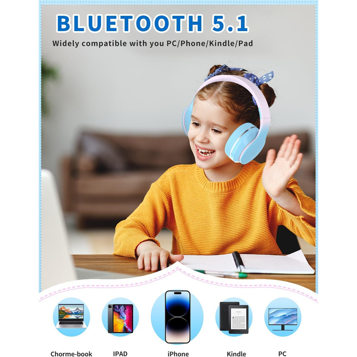 Дитячі навушники Xunpuls Bluetooth Over-Ear з мікрофоном (синій)