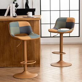 YOUNIKE 2-Piece Adjustable Bar Stools - Boho Patchwork Design, Swivel Kitchen Bar Chairs with Hollow Backrest - Yellow & Green
