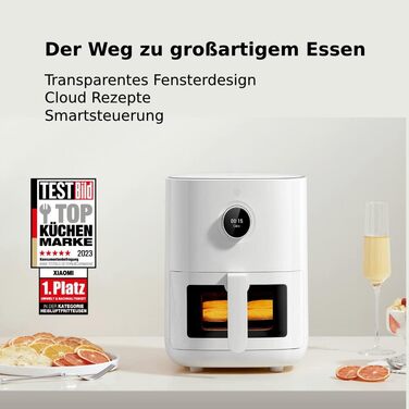 Фритюрниця Xiaomi Smart Air Fryer Pro 4L з OLED-дисплеєм, оглядовим вікном, підтримкою iOS/Android, 1600 Вт, 4 літри, таймер, температура 40-200°C, сумісна з Google Assistant, можна мити в посудомийці