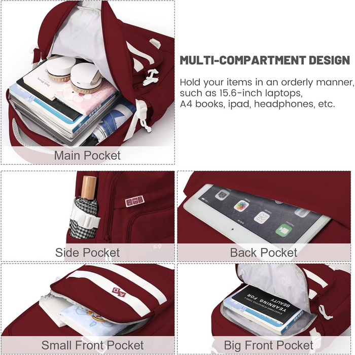 Дитячий рюкзак для школи дівчинки-підлітка, водонепроникний, легкий, великий, модний - (Червоний)