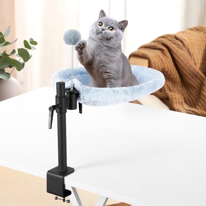 Кішка ліжко на стіл Odoland - 360° обертається та регулюється по висоті, м'яка гамак для котів з 2 знімними чохлами, місце для сну для дому/офісу - для цілорічного використання (Сірий)