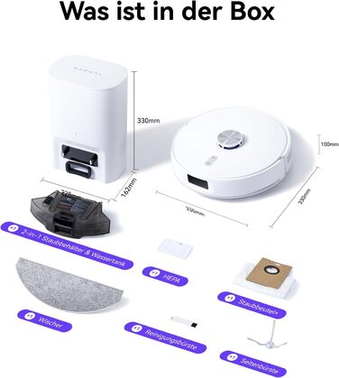 Робот-пилосос NARWAL Freo S з функцією миття підлоги, 8000Pa, 8N тиск, станція самоочищення 3.5L, LDS-лазерна навігація та 3D-картування, керування через додаток, для килимів/шерсті домашніх тварин