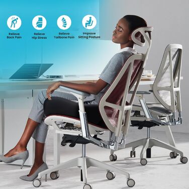 Ортопедична подушка для сидіння Benazcap Donut – для офісного крісла, авто та інвалідного візка. З ергономічної піни пам'яті для геморою, ішіасу, вагітності та після пологів (чорний)