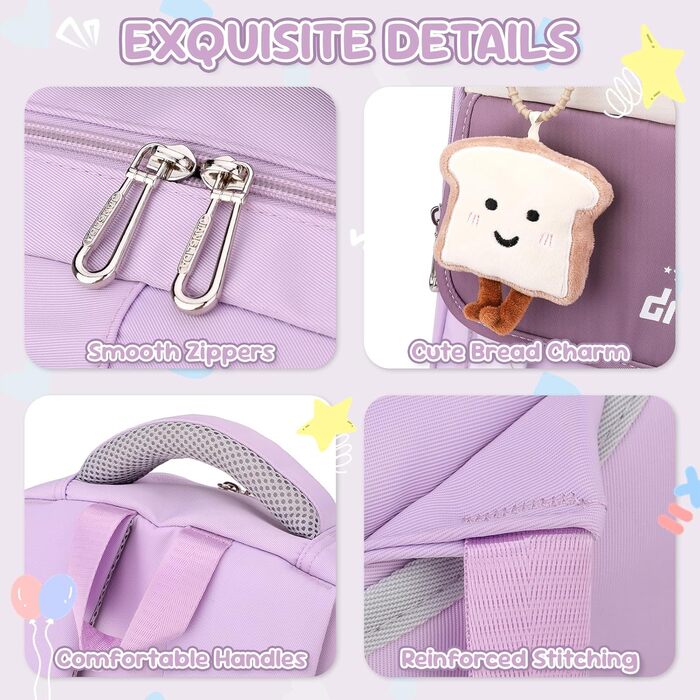 Набір шкільних рюкзаків для дівчаток: рюкзак та сумка через плече, 36л, 3-7 клас, фіолетовий