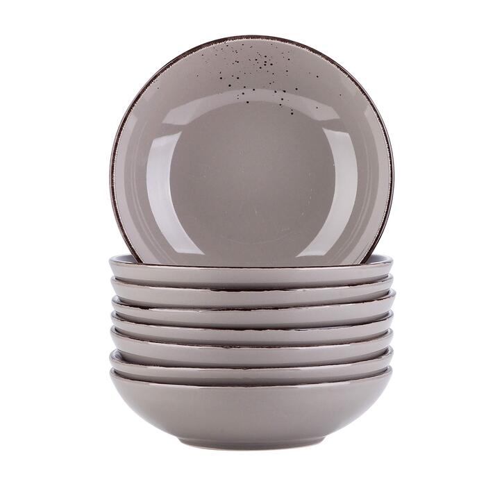 Набір посуду Vancasso NAVIA, 16 предметів, кераміка, для 4 осіб, розпис, тарілки, миски, чашки, помаранчевий (8 предметів, сірий)