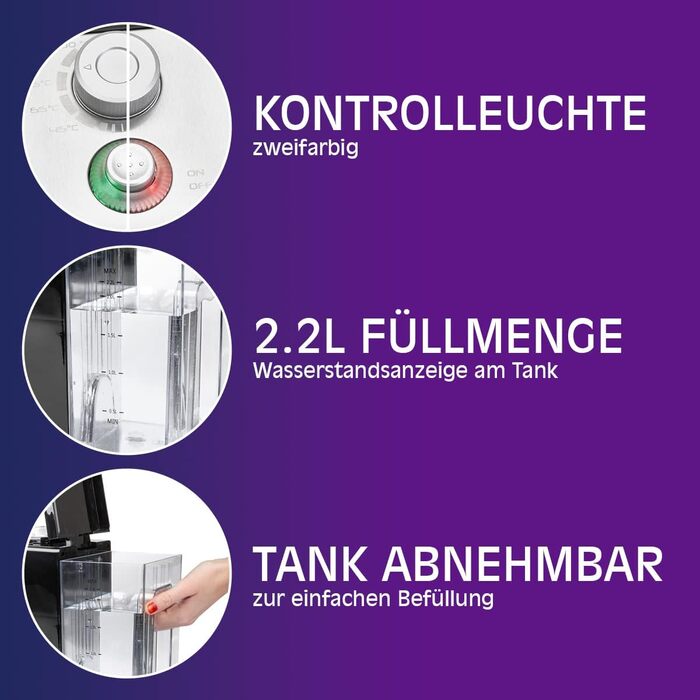 ProfiCook® Hot Water Dispenser | hot water in 3 seconds | Kettle | 2.2 liter capacity | boiling water at the touch of a button | stainless steel housing | stainless steel display | 2600 watts | PC-HWS 1168