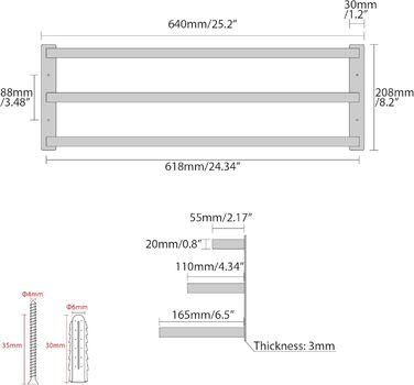 Тримач для рушників SAYAYO, чорний, 64 см, 3 стійки, для ванної кімнати та кухні