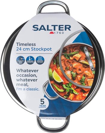 Пароварка Salter Timeless 3-рівнева – 18 см, нержавіюча сталь, 9 літрів, з антипригарним покриттям та скляною кришкою, для індукційних плит
