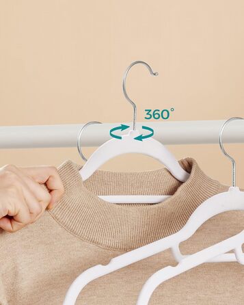 Плечики для одягу SONGMICS, велюрові, 50 шт., для пальто, штанів, краваток, обертовий гачок, 43,5 см, срібно-білий