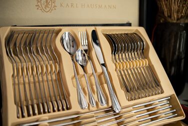 Набір столових приборів 72 предмети для 12 осіб з нержавіючої сталі 18/0 в кейсі - срібний столовий набір, придатний для миття в посудомийній машині - сучасні столові прибори, стійкі до корозії