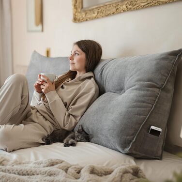 Підкуштуник для спини Björn&Schiller - для ліжка та дивану, клиновий, великий (200 см, сірий) знімний чохол