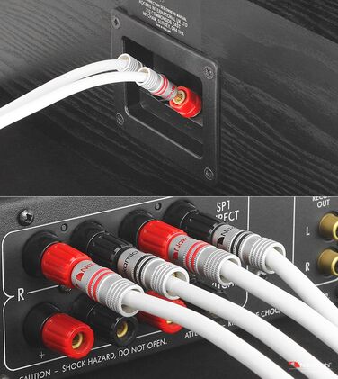 Акустичний кабель Nakamichi 12AWG з позолоченими банановими роз'ємами 24K, 3 метра, безкисневий мідний провід (OFC) в обплетенні, чорний — для домашнього кінотеатру та підсилювача