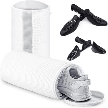 Teletrogy 2Pcs Shoe Laundry Bags, Shoe Washing Bag for Washing Machine with Adjustable Shoe Holder, Laundry Bag Shoes with Hidden Zipper, Reusable Laundry Net for Sneakers, White