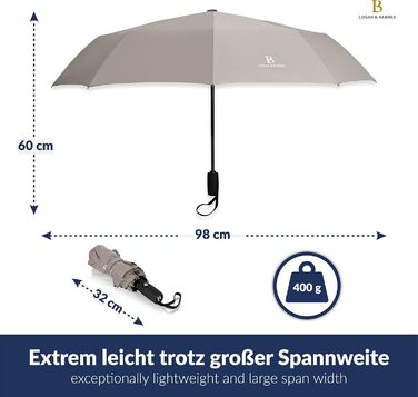 Вітростійкий парасолька LOGAN & BARNES Boston (сірий) - парасолька-тростина з тефлоновою просоченням, витримує вітер до 140 км/год