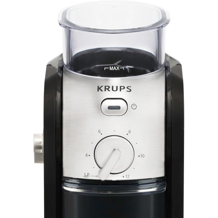 Кавомолка та подрібнювач спецій Krups F20342, потужний мотор, регульований помел, 75г, з нержавіючої сталі, захисний ковпачок, протиковзаючі ніжки, чорний (кавомолка, млин для кави та спецій)