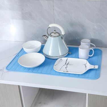 Силиконова килимок для сушіння посуду MicoYang, XXXL (28'×18'), блакитний. Екологічний, термостійкий, для кухонної стільниці, раковини, холодильника та ящиків.