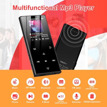 MP3-плеєр SWOFY 128GB з Bluetooth 5.3, 1.8
