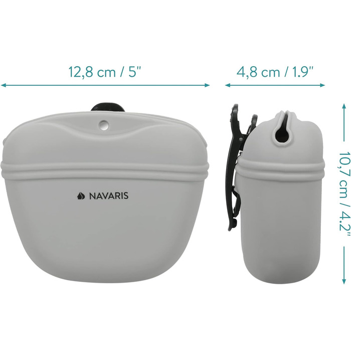 Набір з 2 силіконових мішечків для корму Navaris - мішечки для ласощів з кліпсою та магнітом - для сухого, вологого корму та ласощів (сірий & фіолетовий)