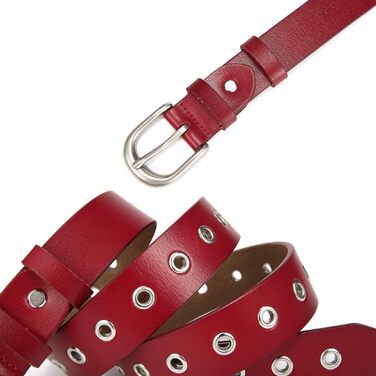 Жіночий шкіряний ремінь з металевою пряжкою для джинсів Dreess, ширина 1.1 см (XS:85 см, підходить для обхвату талії 60-74 см), колір: червоний