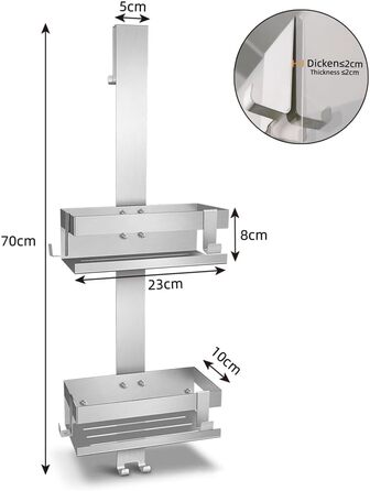 Полка для душу Melko з нержавіючої сталі без свердління, дзеркальний захист, кріплення для шампуню з гачками, підходить для душової кабіни з безрамковою скляною дверцями, антикорозійна, тримач для бритви та рушників