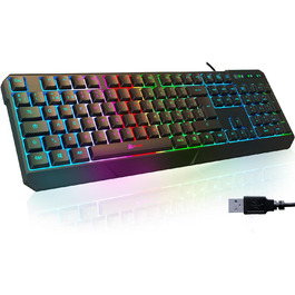 KLIM Chroma - ігрова клавіатура QWERTZ DE з підсвічуванням RGB, USB, водовідштовхувальна, ергономічна, для PC, Mac, PS5, PS4 - чорна