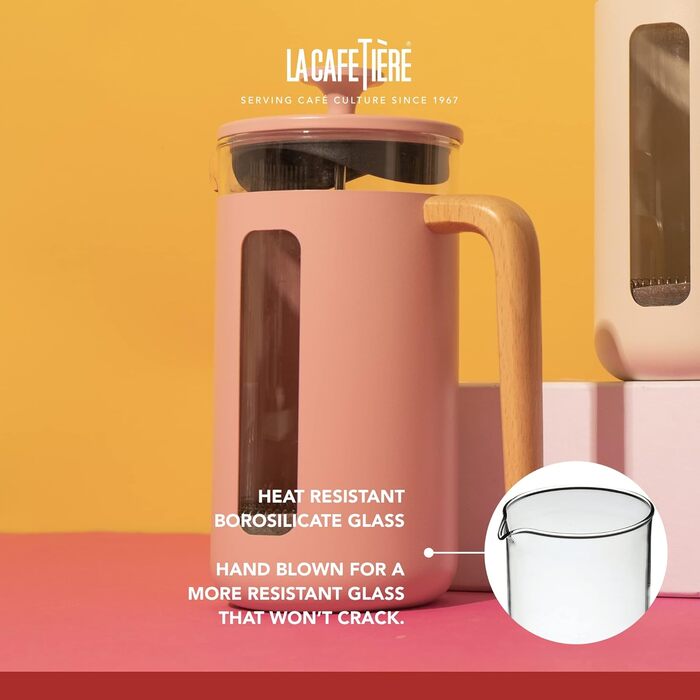 Френч-прес La Cafetière Pisa 350 мл, боросилікатне скло, нержавіюча сталь, рожевий, для меленої кави та чаю