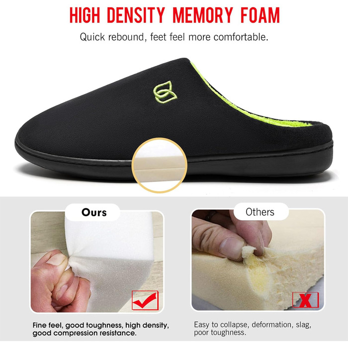 Тапочки домашні WateLves для жінок та чоловіків, з меморі-піною, бавовна, зелені/чорні, 42/43 EU