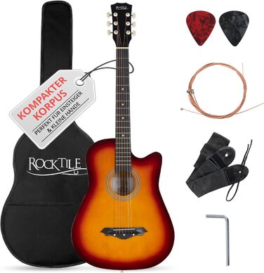 Rocktile WSD-5C-SB: Акустична гітара Westerngitarre Slim Line Dreadnought - Комплект з чохлом, струнами, ременем та медіатором - Sunburst