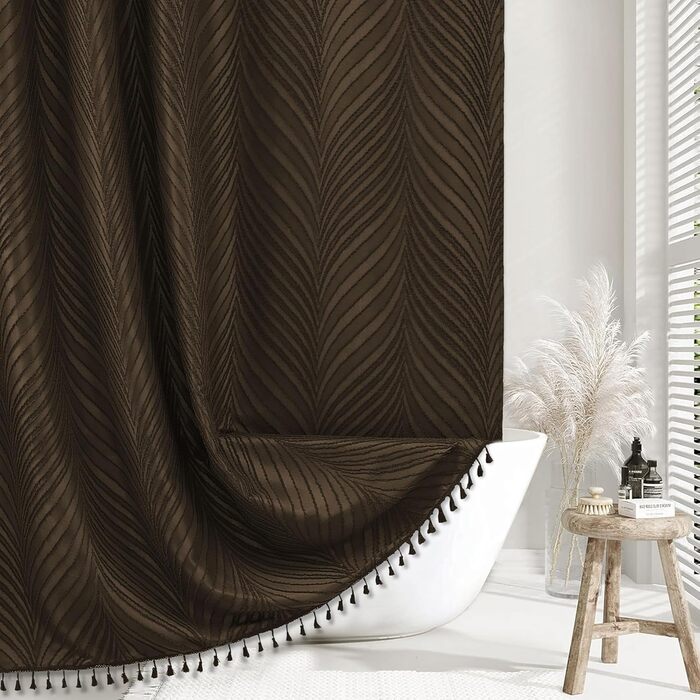 Шторка для душу Siiluminisoy Boho, тканинна, 183.4 x 213.4 см, кремового кольору, з текстурою Chevron, сучасний дизайн