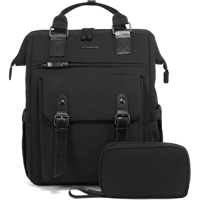 LOVEVOOK Рюкзак для жінок, 18 дюймів, водонепроникний, рюкзак для подорожей, ручна поклажа, чорний з кишенею для кабелю, відділенням для ноутбука, рюкзак на день для школи, університету, бізнесу та подорожей, 18 дюймів, чорний