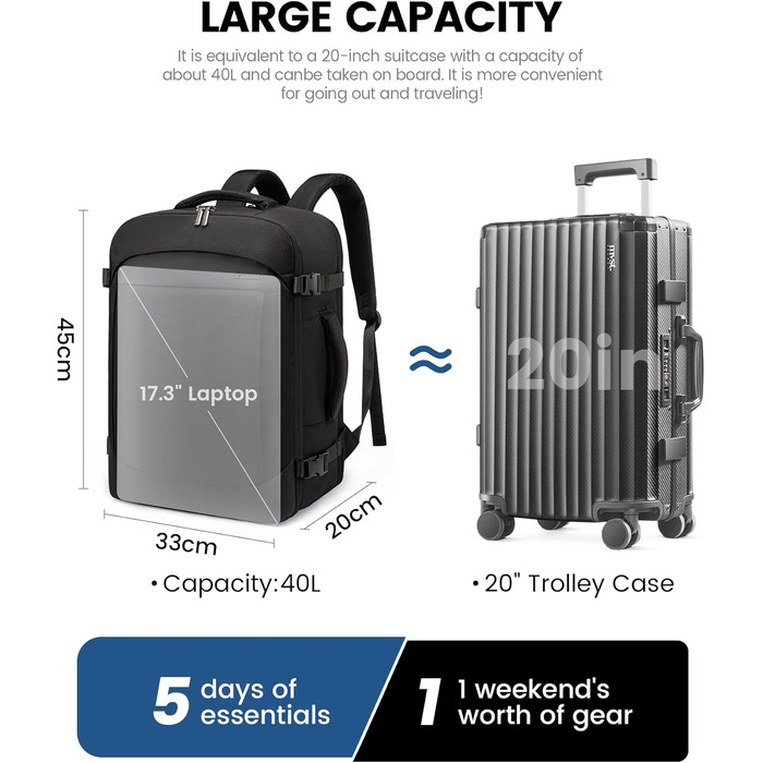 Рюкзак для подорожей LOVEVOOK, 17.3 дюйми, для ноутбука, чоловічий/жіночий, чорний