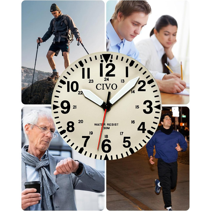 Чоловічий годинник CIVO водонепроникний, аналоговий кварц, великі цифри, світловий, військовий стиль, спортивний, для активного відпочинку, легко читати, подарунок (корпус з нейлону, колір B-1 зелений/кремовий)