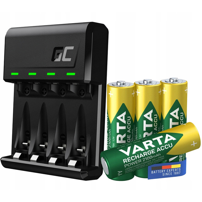 Набір: Зарядний пристрій GC VitalCharger + 4 акумулятори Varta AA R06 2100mAh