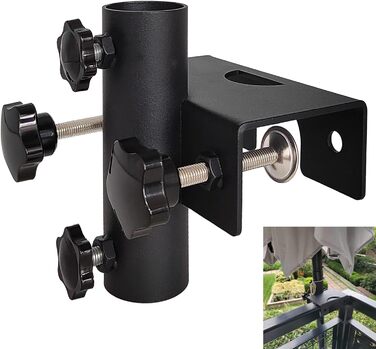 VANROUG Robust Balcony Umbrella Holder, Clamp, Garden Fence, Parasol, Terrace Decking, Clamping Range (20 mm - 63 mm), Umbrella Diameter (23 mm - 38 mm) (black)