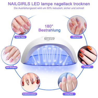 LED UV лампа для нігтів NAILGIRLS 150W з таймером, LCD дисплеєм та знімною магнітною пластиною (біла)