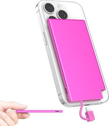 Power Bank Auskang 5000mAh Slim з кабелем для iPhone (до iPhone 14) - Рожевий