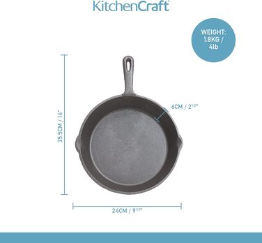 Кругла чавунна гриль-сковорода KitchenCraft, 24 см, чорна, для індукційних плит