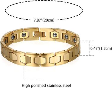 Чоловічий магнітний браслет JewelryWe з вольфраму та вольфрамокарбіду, 12 мм, шестигранний, масивний, полірований, глянсовий, браслет-ланцюг, срібло/золото (золото)