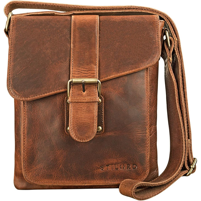 STILORD 'Mattia' Small Crossbody Bag for Men, Genuine Leather Vintage - Shoulder Bag for 10.1 inch Tablets & iPads 9.7 inch - Messenger Bag & Men's Handbag, Color: Kara - Cognac