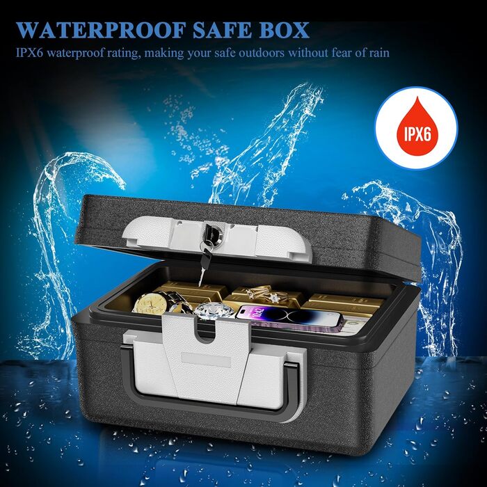 WASJOYE Portable Fireproof Safe Box with Key Lock - Home, Office, Car, Travel Security Box (6.8L, 16.8 x 32.4 x 39 cm)