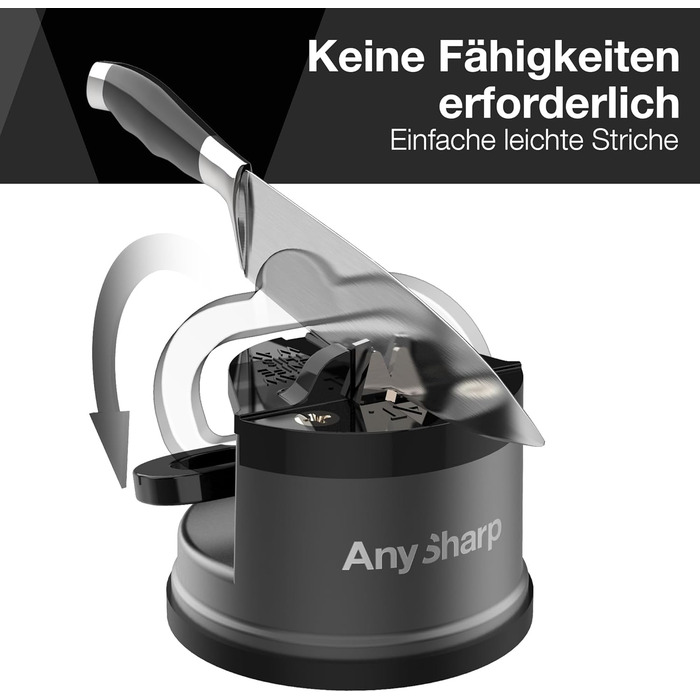 Механічна точилка для ножів AnySharp Pro, метал, PowerGrip, для всіх кухонних ножів, підходить для загартованої сталі та з хвилястою кромкою, світова якість, колір гангметал