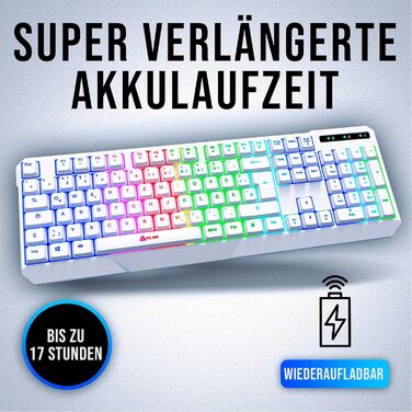 KLIM Chroma Wireless Gaming Tastatur: Бездротова ігрова клавіатура з RGB підсвічуванням, тиха, ергономічна, водонепроникна, для PC, Mac, PS4, PS5