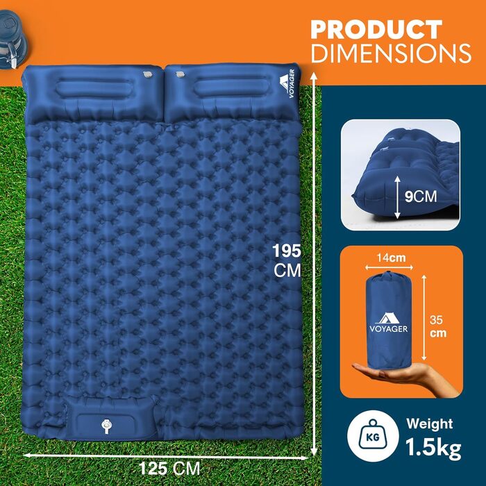 Кемпінгова матрац Voyager Single Ultraleicht: легка, самонадувна, для кемпінгу та подорожей, з сумкою (блакитна, двоспальна)