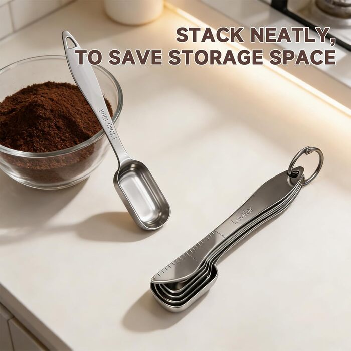 Набір мірних ложок з нержавіючої сталі 18/8 (7 шт) для спецій, протеїну, кави - довгорукі ложки для чаю, супу, дозування