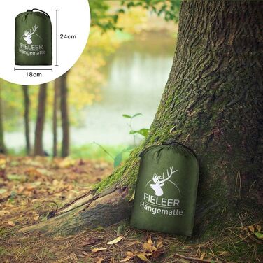 Легка туристична гамак для кемпінгу та відпочинку на природі | Міцна, з карабінами та ременями, 275x140 см, 300 кг, нейлон, для відпочинку вдома та на вулиці, армійний зелений/камелеон