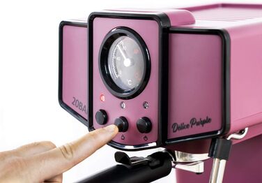 ECODE® Espresso Machine Delice Black, 20 Bar Pressure, Swivel Vaporizer - Machine with 1.5 L Tank, Milk Frother, Single/Double Dosage, Manometer with Temperature - Coffee Machine (Purple)