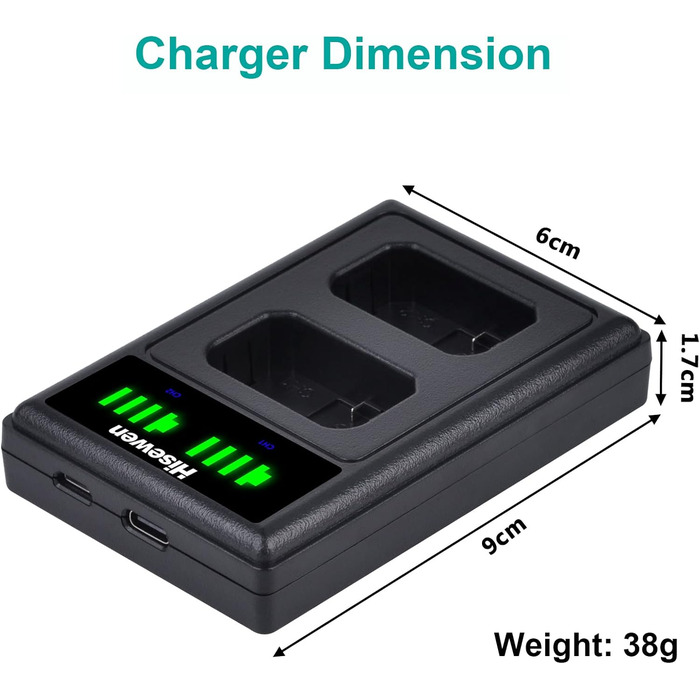 Зарядний пристрій для акумулятора NP-FW50 Hisewen Dual - сумісний з Sony ZV-E10, A6000, A6100, A6300, A6400, A6500, A7, A7 II, A7S, A7S II, A7R, A7R II, NEX-7, NEX-6