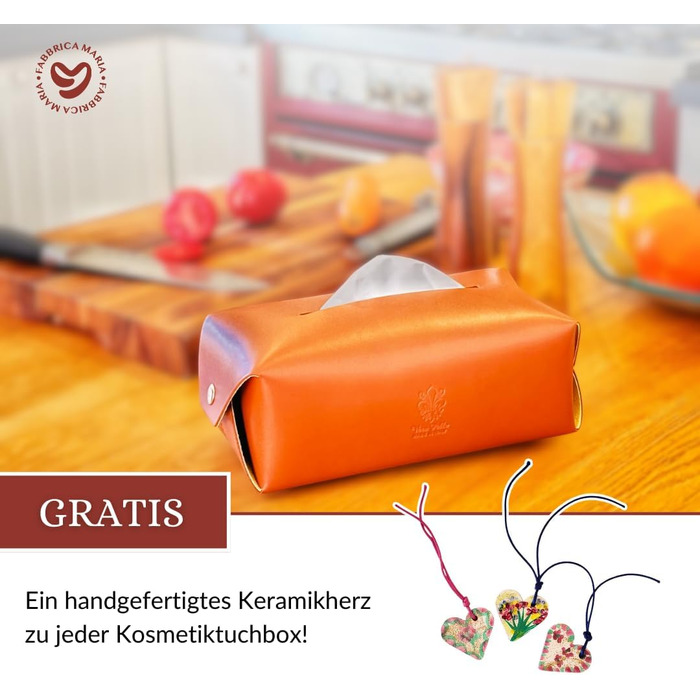 Genuine Leather Cosmetic Tissue Box, Handcrafted, Made in Italy, perfect for living rooms, bathrooms, kitchens, and office/practice (Cognac)