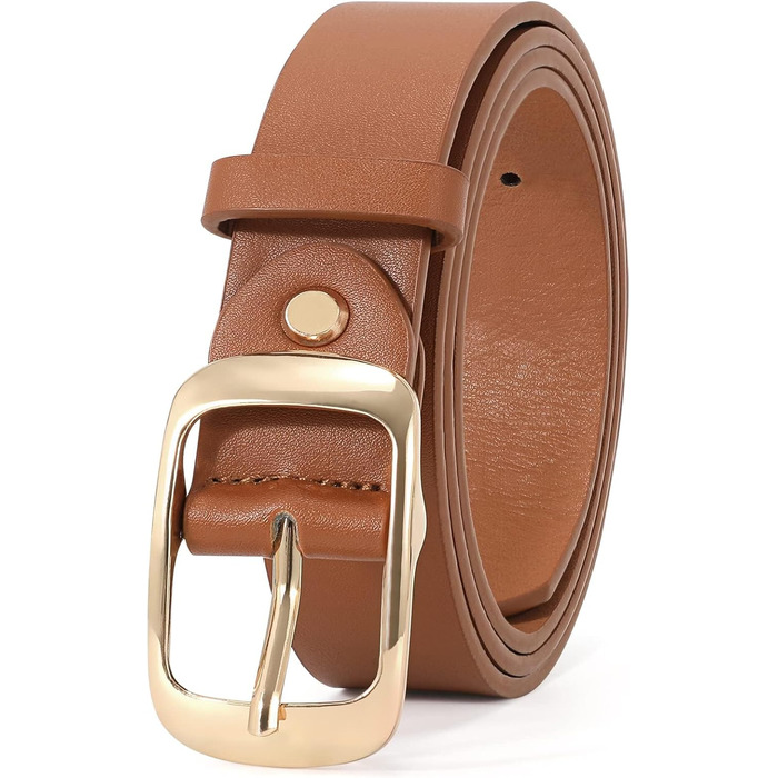 Жіночий шкіряний ремінь WHIPPY великого розміру, модний ремінь з річної шкіри з надійною пряжкою, для джинсів, штанів, суконь (B-коричневий (золота пряжка), S:100см (розмір талії 63-76см))