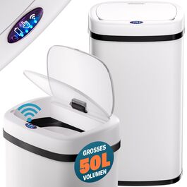 Сміттєвий бак Monzana з сенсором 50л, нержавіюча сталь, електричний, з LED-дисплеєм, білий